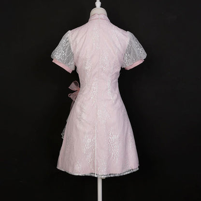 Pink Lace Flower Cheongsam Dress SE22680