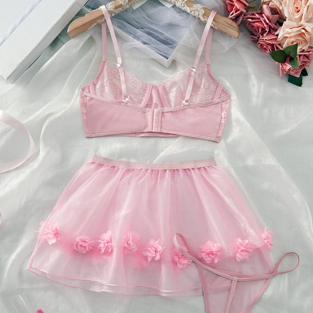 Pink Lace Flower Underwear Set SE23625