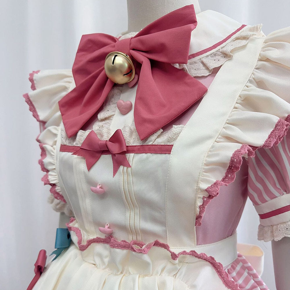 Pink Striped Bow Maid Dress SE23692