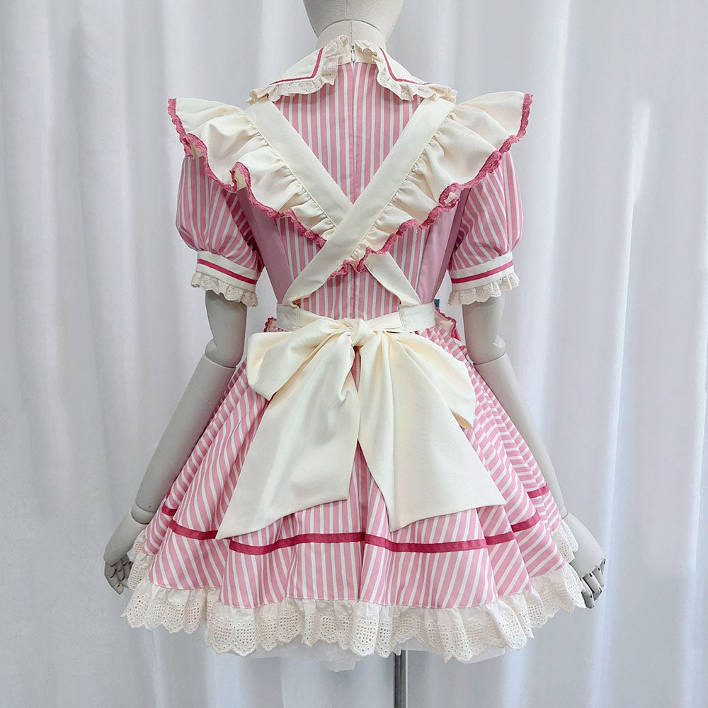 Pink Striped Bow Maid Dress SE23692