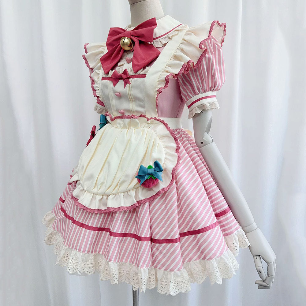 Pink Striped Bow Maid Dress SE23692
