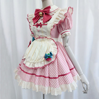 Pink Striped Bow Maid Dress SE23692