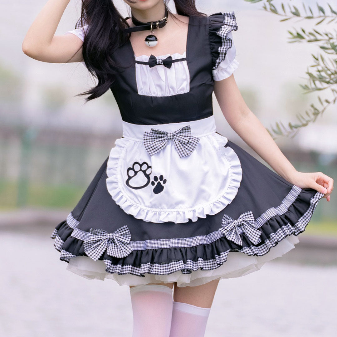 Plaid Bow Cat Claw Maid Dress SE22980