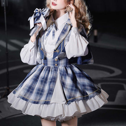 Plaid Skirt Cape Shirt Set SE23900