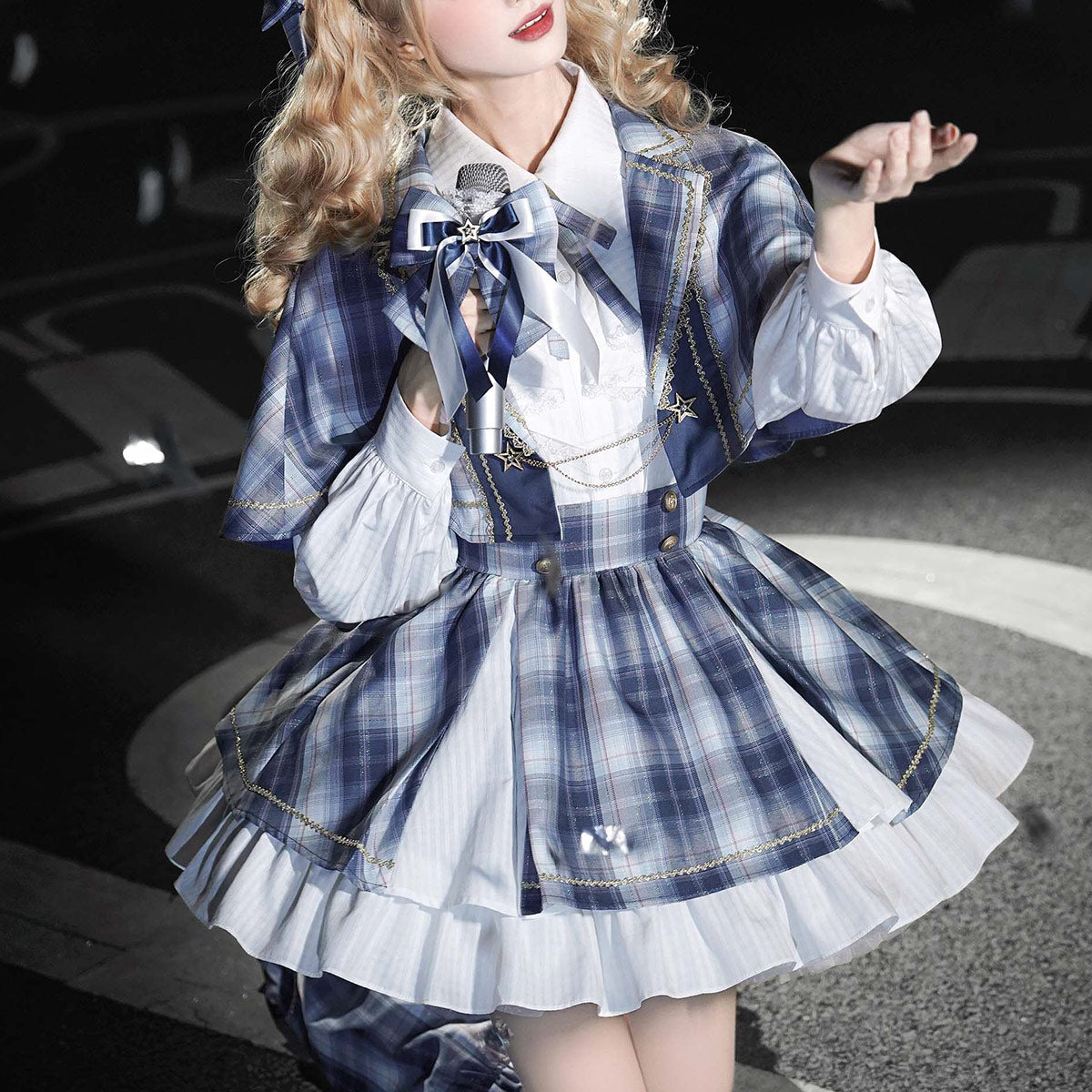 Plaid Skirt Cape Shirt Set SE23900