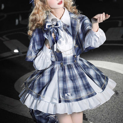 Plaid Skirt Cape Shirt Set SE23900