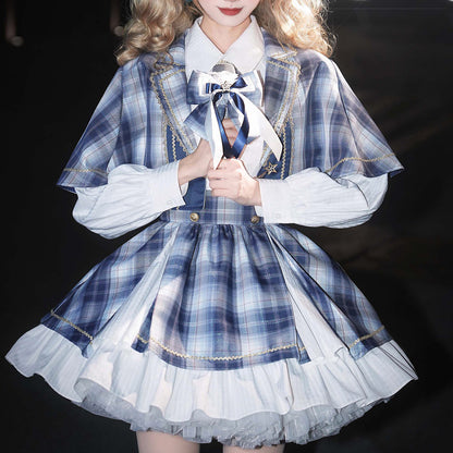 Plaid Skirt Cape Shirt Set SE23900