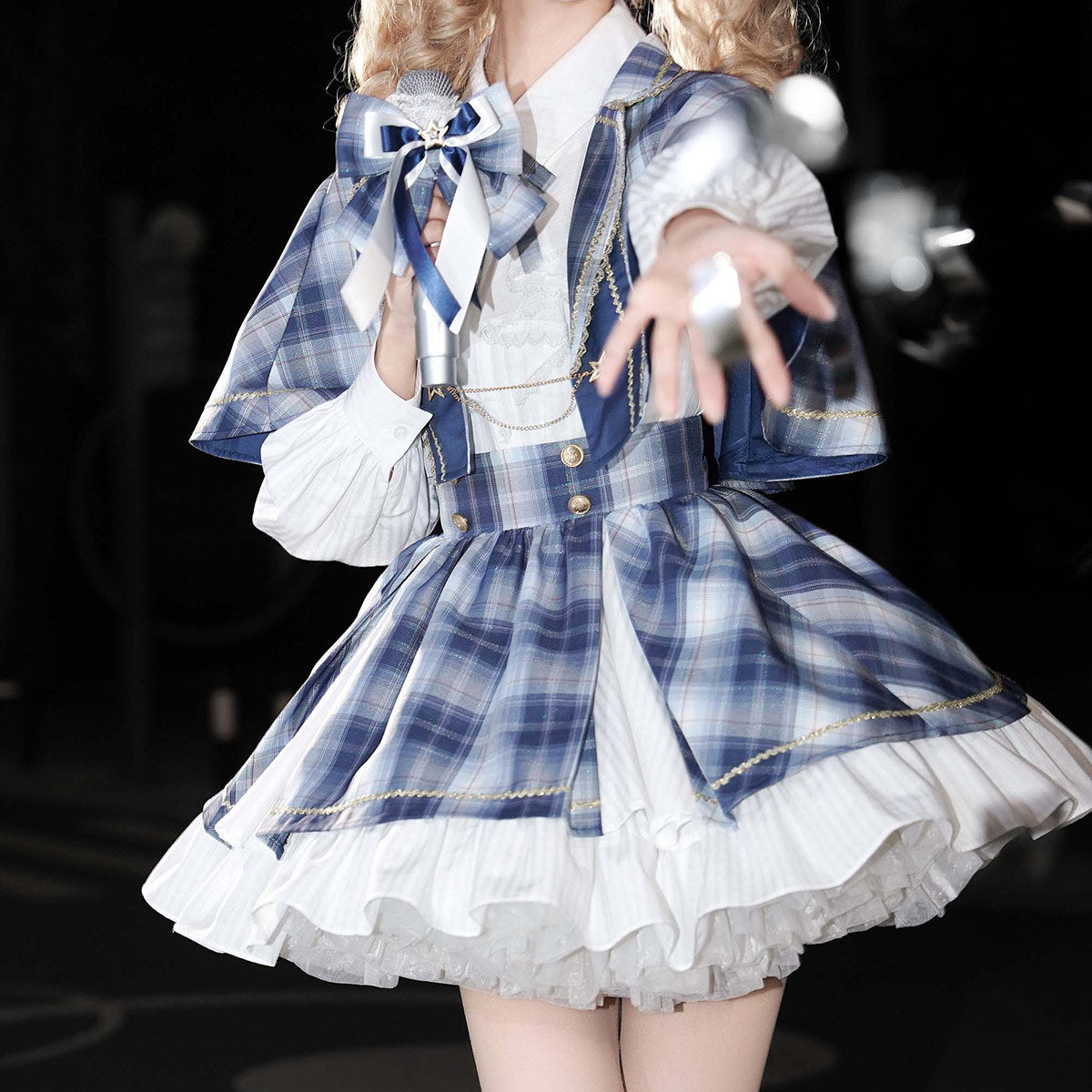 Plaid Skirt Cape Shirt Set SE23900