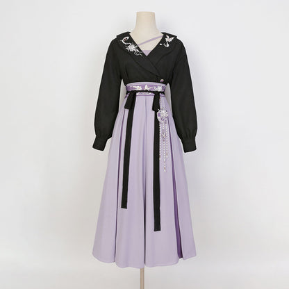 Purple Flower Skirt Blouse Set SE22954