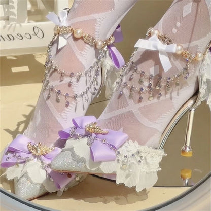 Purple Bow Lolita Silver Shoes SE23429