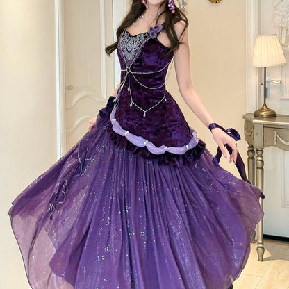 Purple Elegant Velvet Dress SE23602