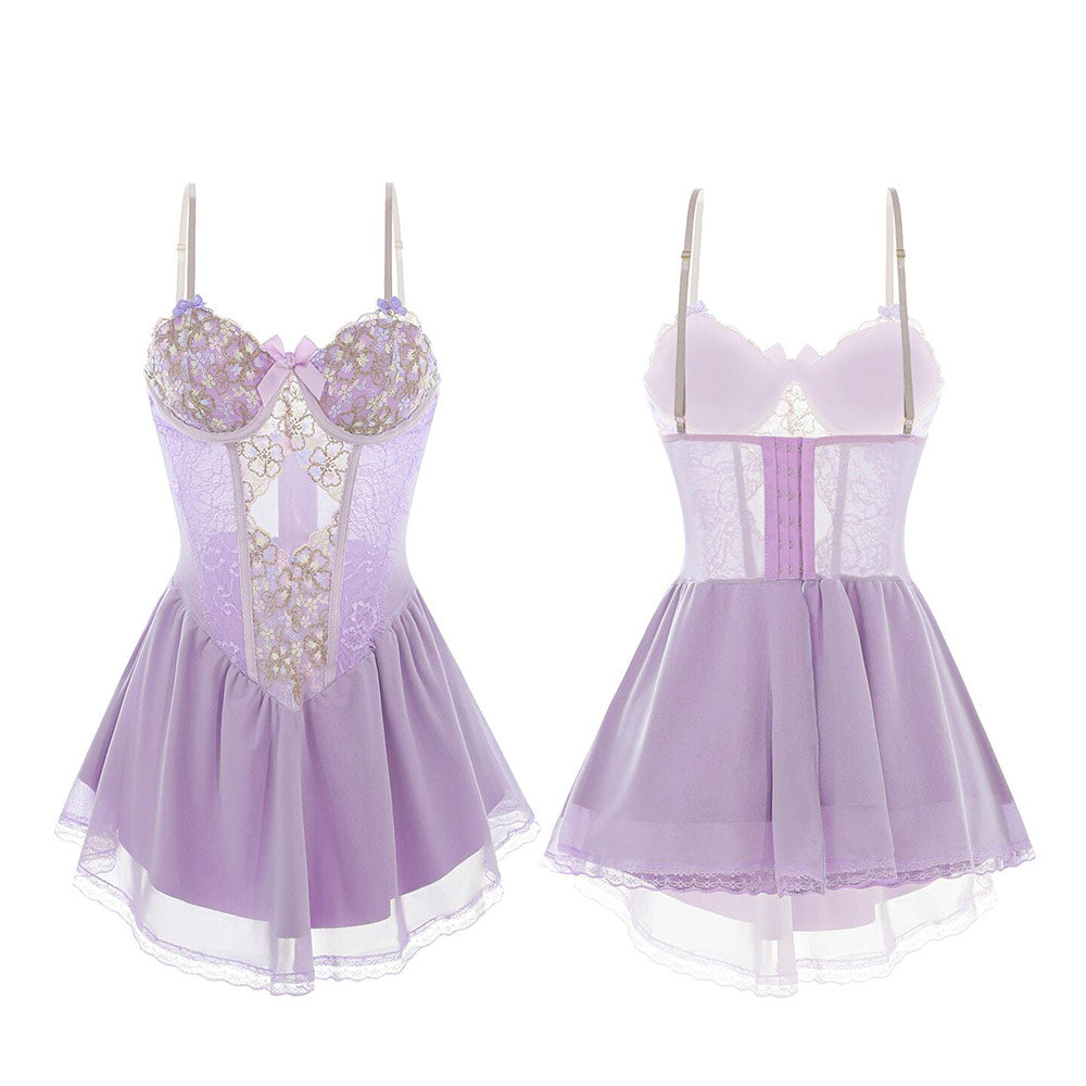 Purple Lace Floral Dress SE23652