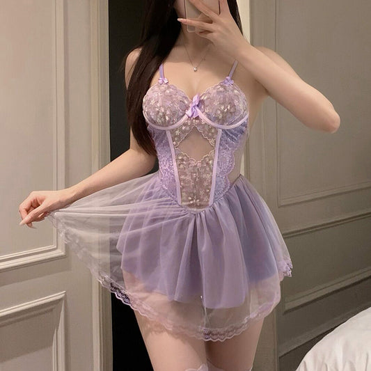 Purple Lace Floral Dress SE23652
