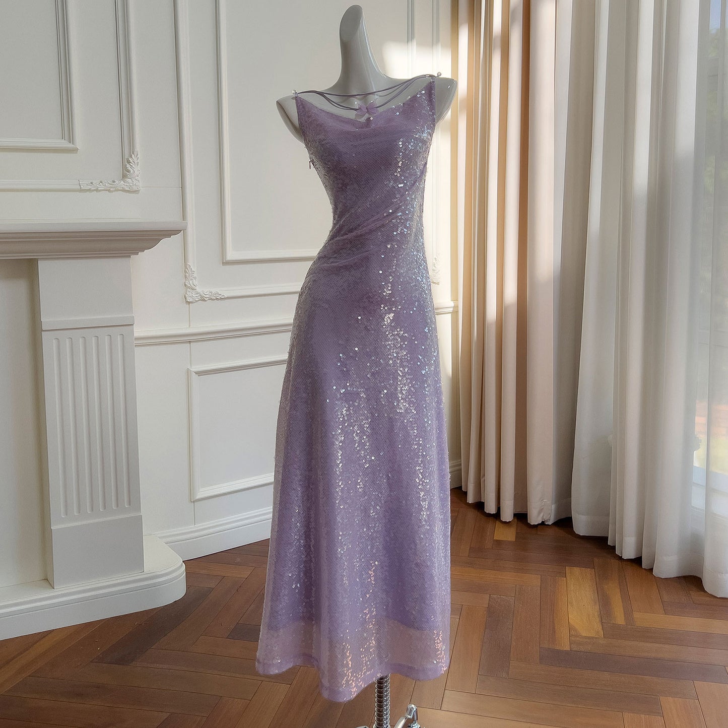 Purple Sequined Mesh Dress SE23480