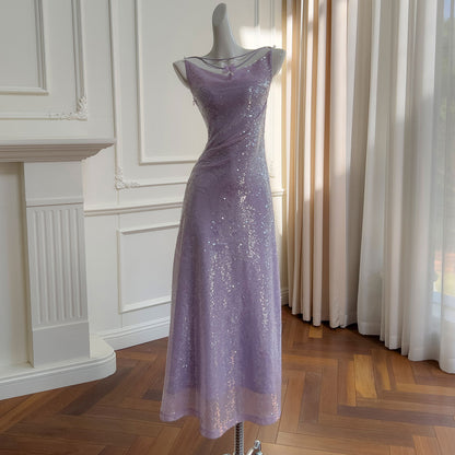 Purple Sequined Mesh Dress SE23480