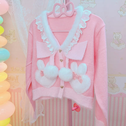 Rabbit Bow Pink Cardigan Sweater SE23745