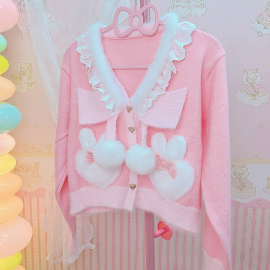 Rabbit Bow Pink Cardigan Sweater SE23745