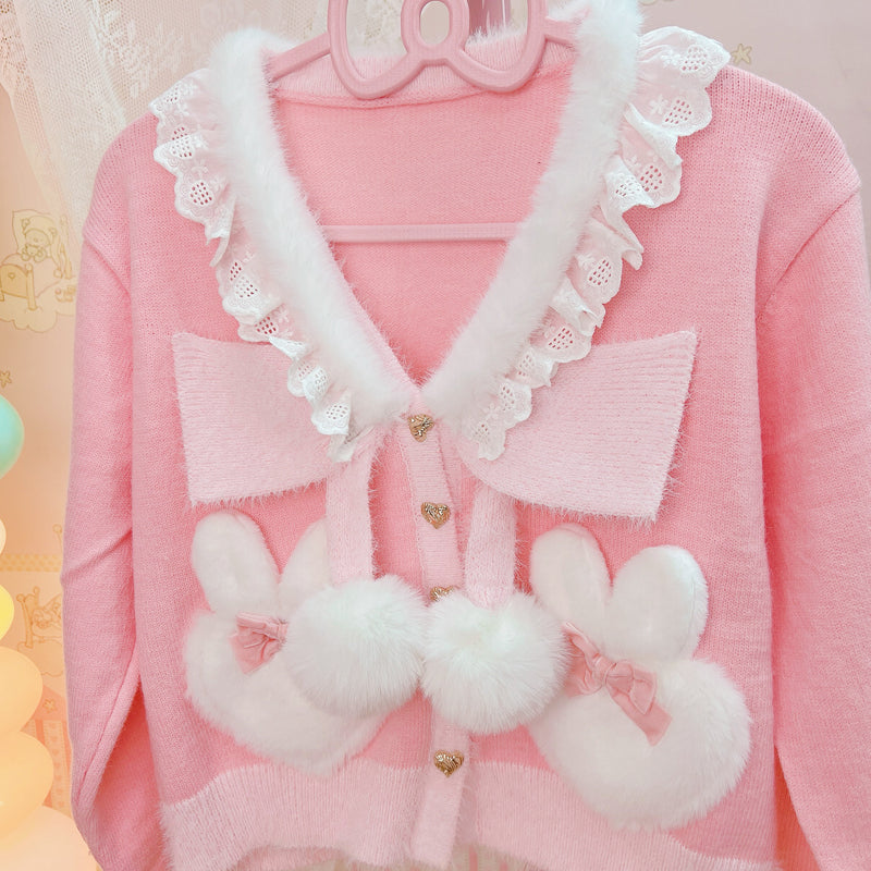 Rabbit Bow Pink Cardigan Sweater SE23745