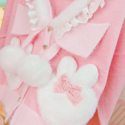 Rabbit Bow Pink Cardigan Sweater SE23745