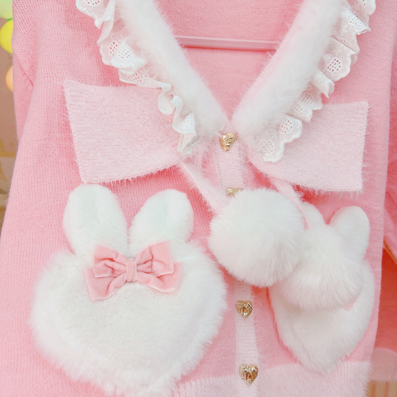 Rabbit Bow Pink Cardigan Sweater SE23745