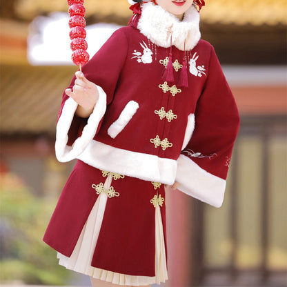 Rabbit Embroidery Coat Skirt Outfit SE23811