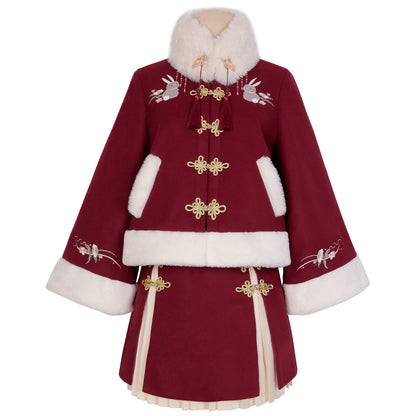 Rabbit Embroidery Coat Skirt Outfit SE23811