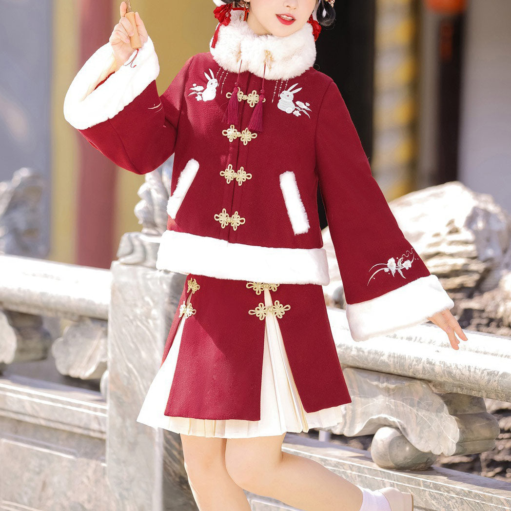 Rabbit Embroidery Coat Skirt Outfit SE23811