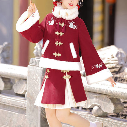 Rabbit Embroidery Coat Skirt Outfit SE23811