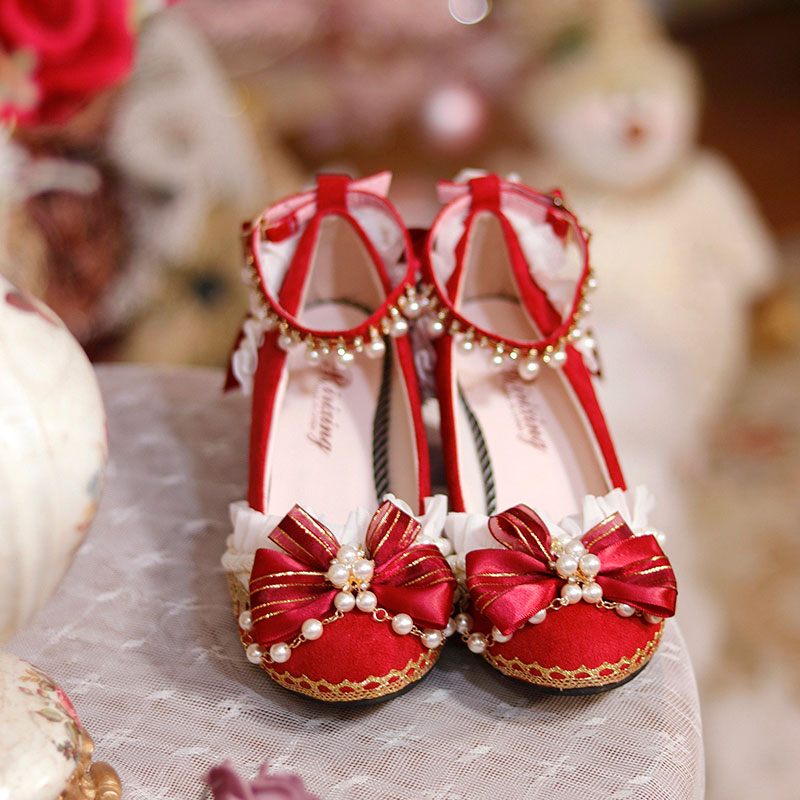 Red Bow Beaded Shoes SE23401