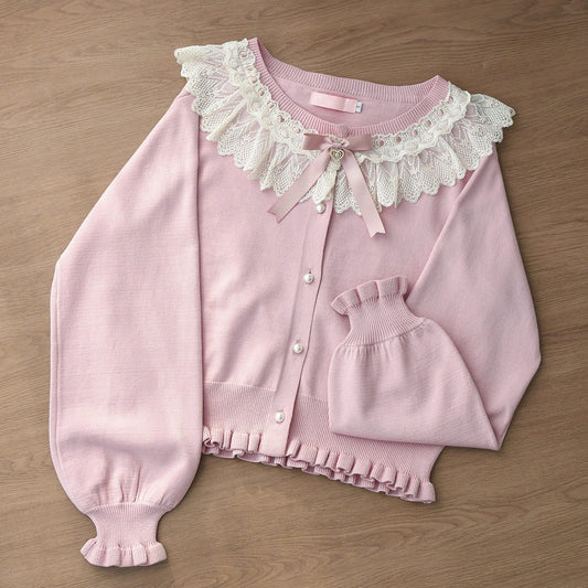 Retro Lace Bow Knitted Cardigan Sweater SE23903