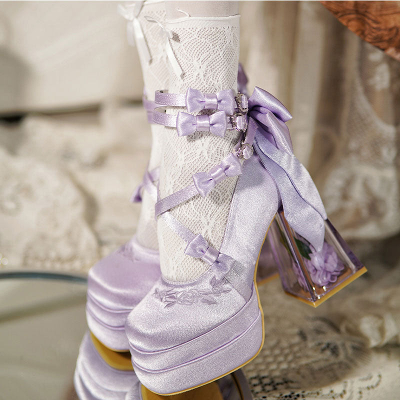 Rose Flower Bow Heels Shoes SE23374