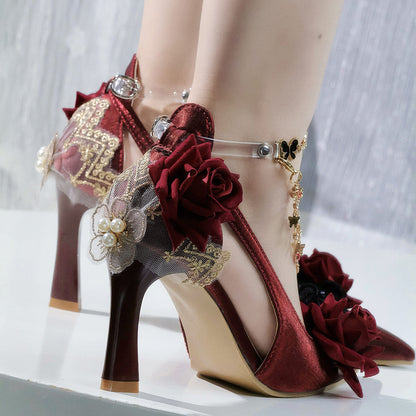 Rose Flower Elegant Heels Shoes SE23731