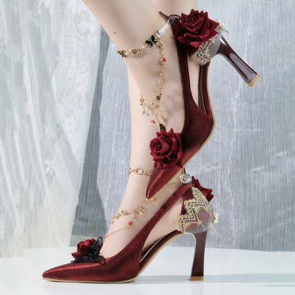 Rose Flower Elegant Heels Shoes SE23731