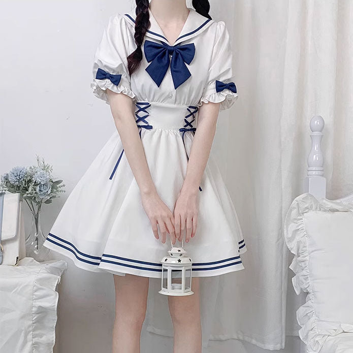 Sailor Bow White Dress SE22703