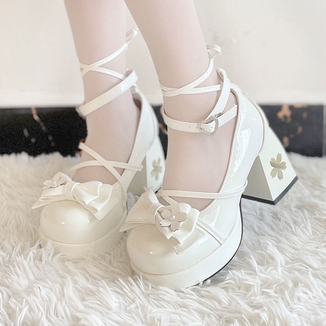 Sakura Bow Lolita Heels Shoes SE22888