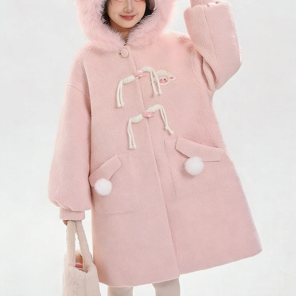 Sheep Embroidery Woolen Coat  SE23831