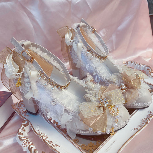Star Moon Lace Bow Heels SE23391
