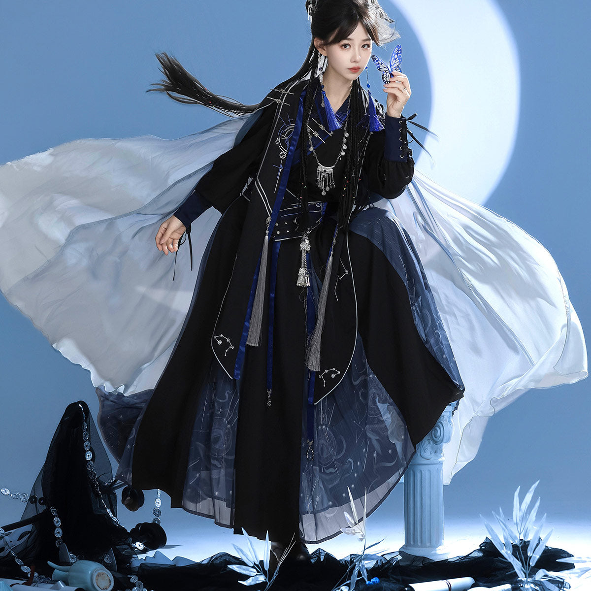 Starry Night Tassel Dress with Hooded Cape SE23842