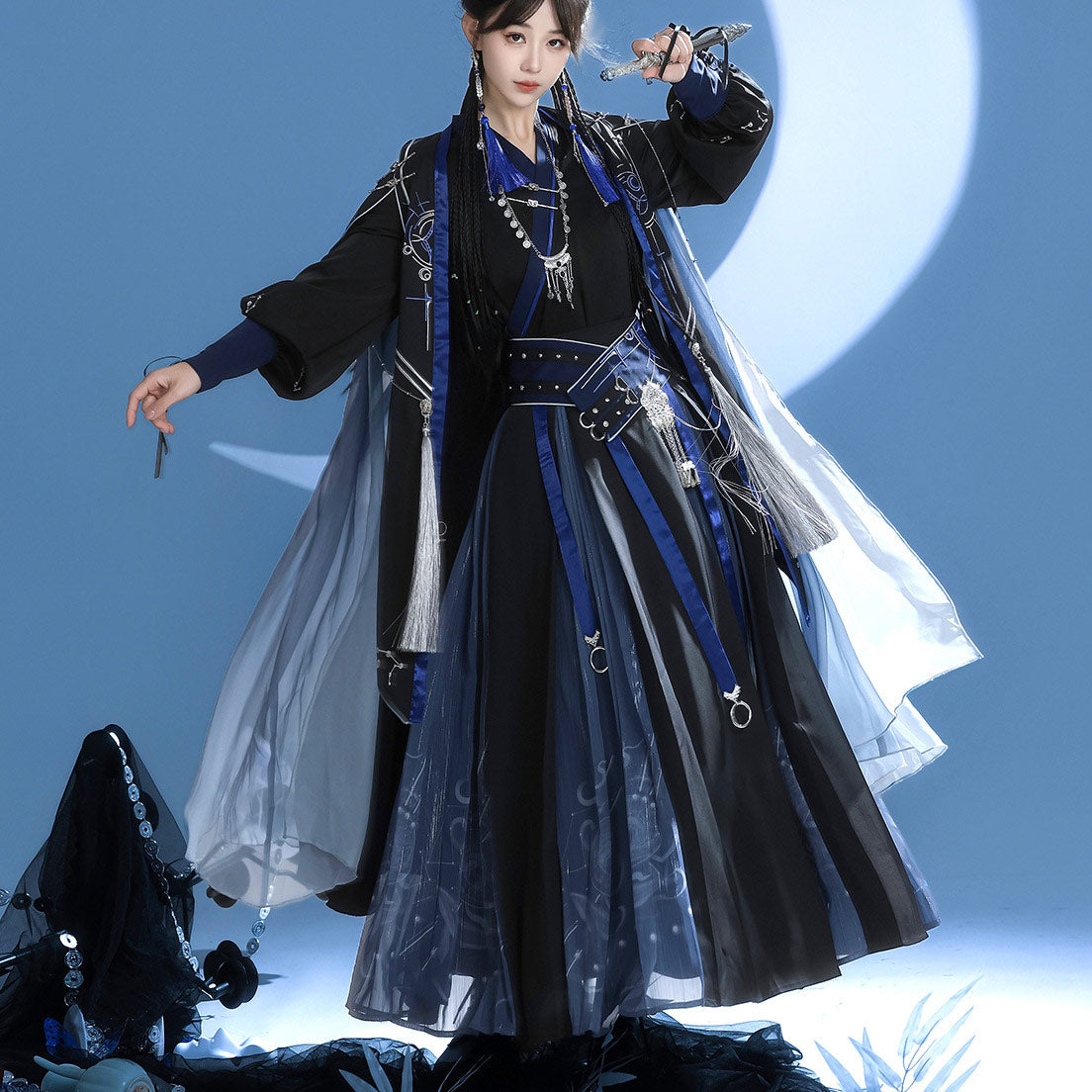 Starry Night Tassel Dress with Hooded Cape SE23842