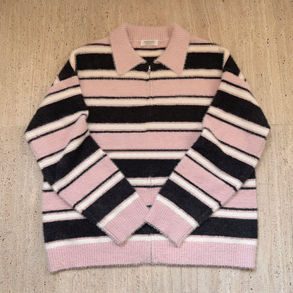 Striped Knitted Zipper Cardigan Sweater SE23746