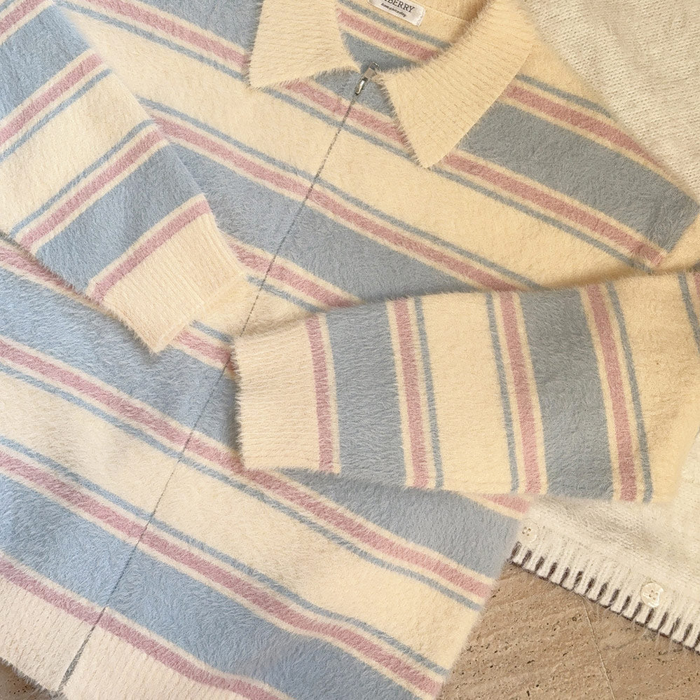 Striped Knitted Zipper Cardigan Sweater SE23746