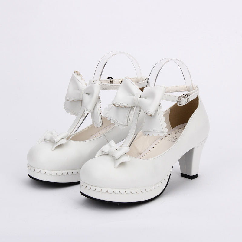 Sweet Bowknot Lace Chunky Heel Shoes SE22716