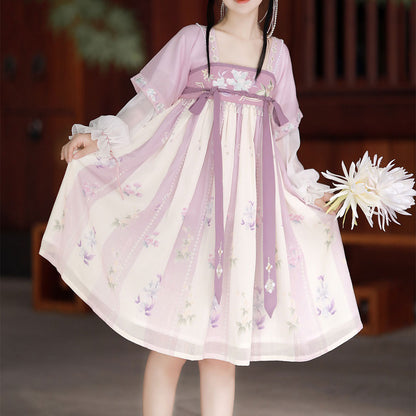 Sweet Purple Flower Dress Green Dresses SE22757