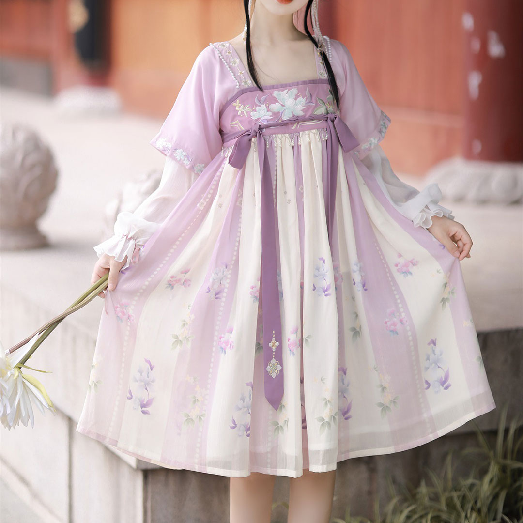 Sweet Purple Flower Dress Green Dresses SE22757