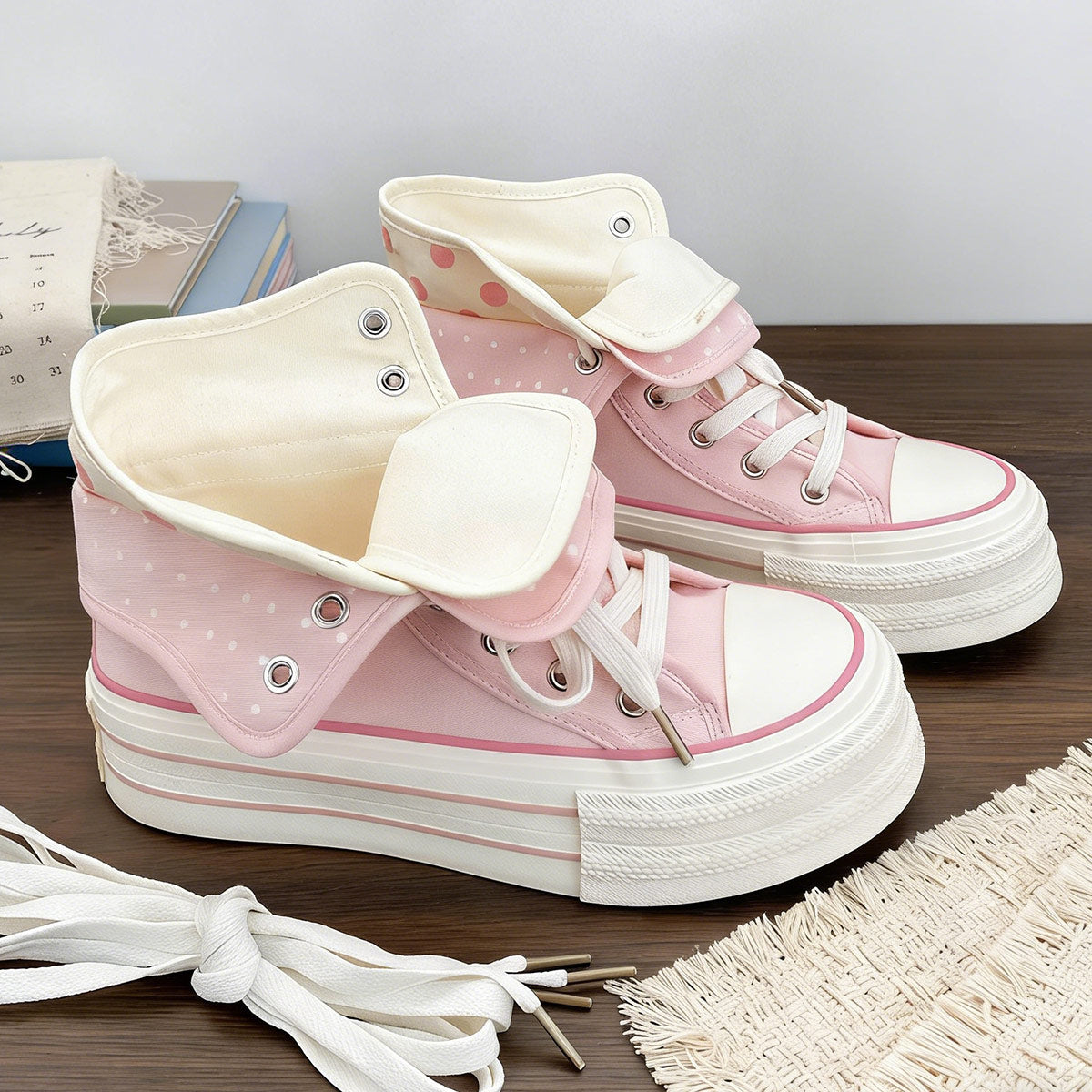 Sweet Polka-Dot Platform Canvas Shoes SE23940