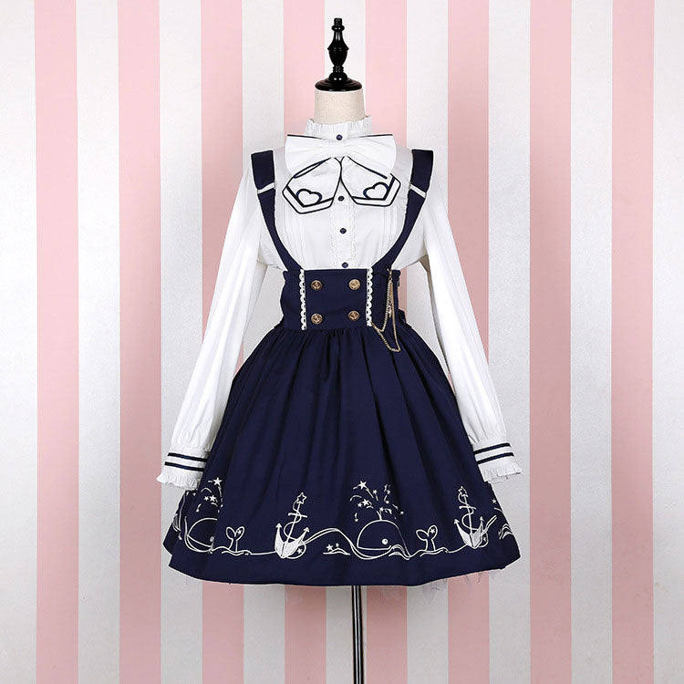 Sailor Blouse Bow Blue Skirt Set SE22921