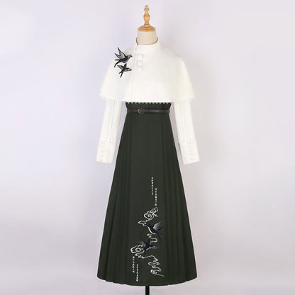 White Bow Shirt Swallow Dress Set SE22990