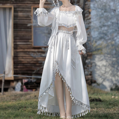 White Fringed Skirt Set SE23482