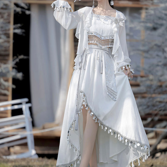 White Fringed Skirt Set SE23482