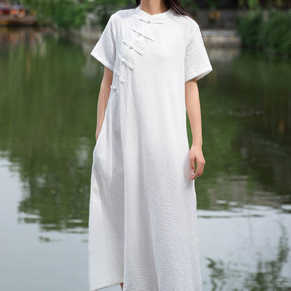 Soft Casual Loose Robes Half Sleeves Shift Dress Boho Maxi Dresses SE22791